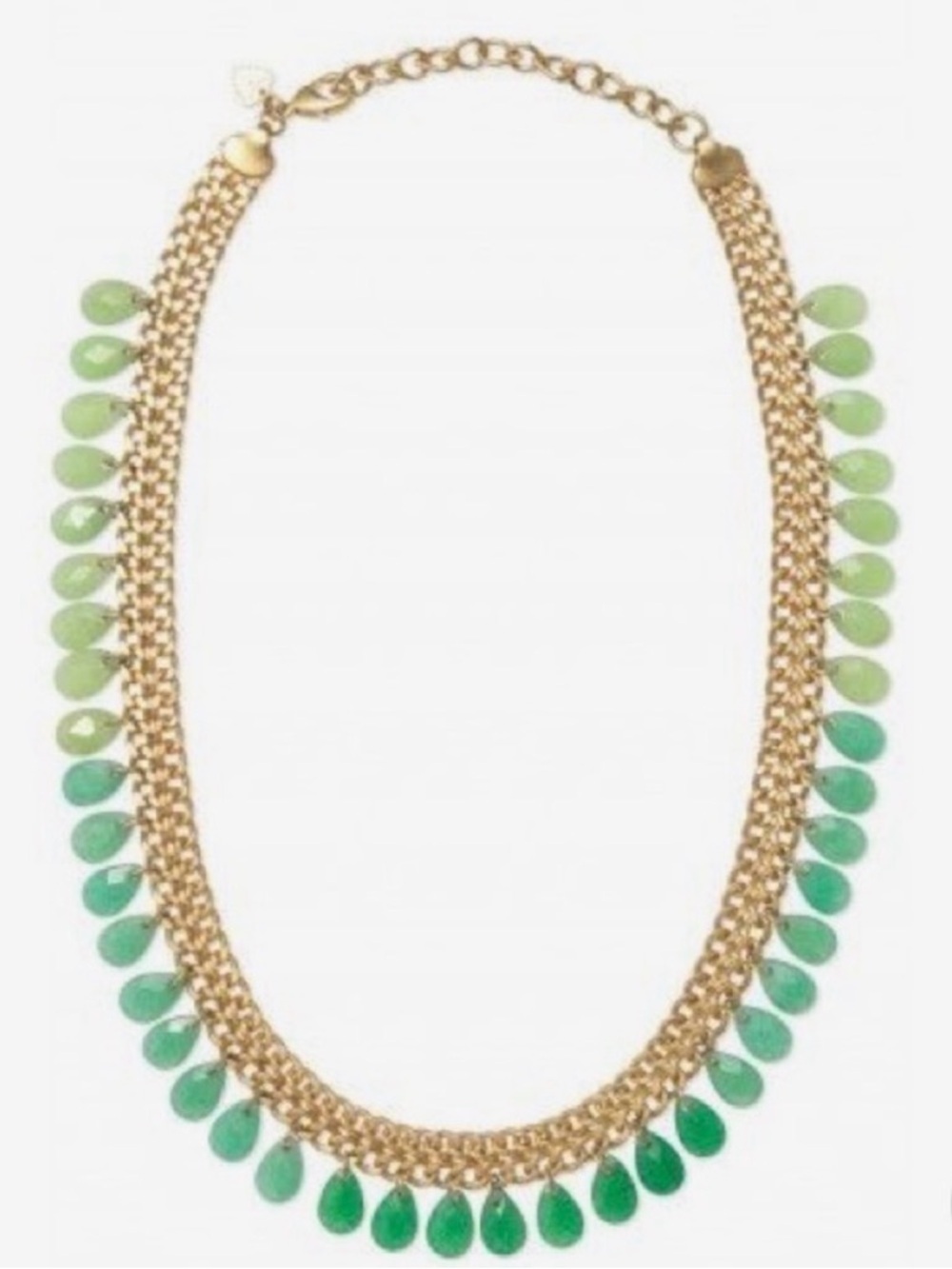 Stella & Dot Contessa Gold Chain Necklace with Green Teardrop Drops